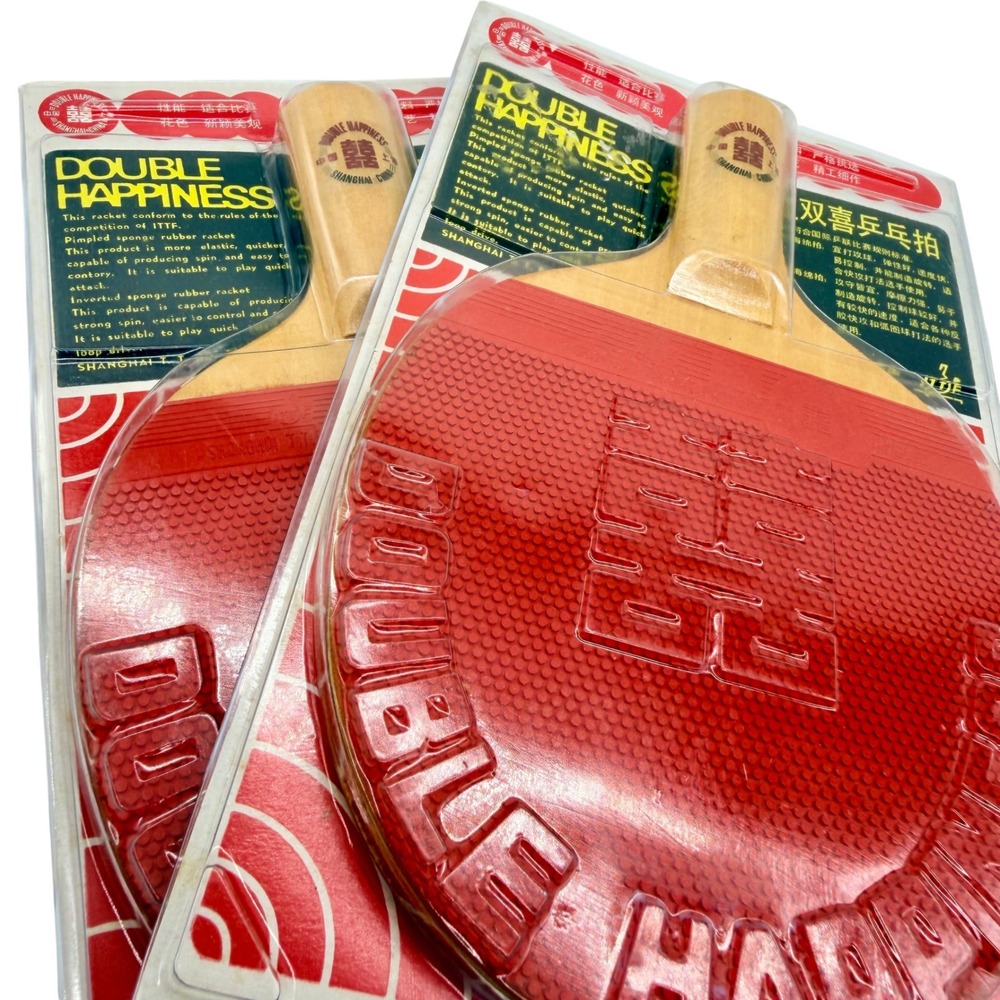 Double Happiness DHS Table Tennis Rackets Set of 2 Ping Pong Paddles New Vintage